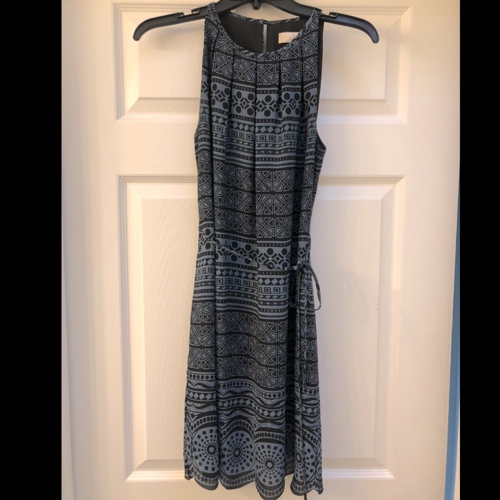 LOFT Blue and Black Scalloped Hem Dress